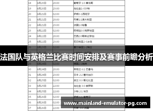 法国队与英格兰比赛时间安排及赛事前瞻分析